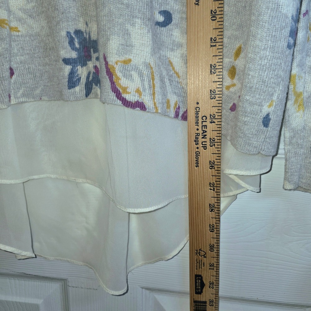 Lucky Brand Sweater Top‎ Tunic Floral Chiffon Sz XL Gray - Picture 14 of 16